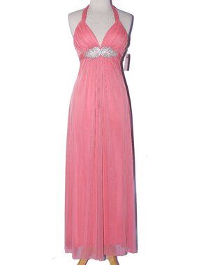 Juliet #2172 Floor Length Chiffon Evening or Prom Gown-Size M- CORAL-NEW